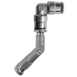 This misting nozzle assembly is cleanable, made of nickel plated brass has a viton check valve.  Use this as the last nozzle in a run. Use the 45 degree configuration to easily orient your spray direction.
