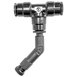 This 45 degree misting nozzle assembly is cleanable, made of nickel plated brass has a viton check valve.  This nozzle allows you to orient the spray easily by rotating the nozzle