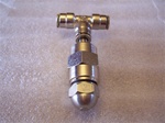 Use this type of nozzle over hard surfaces to continue an existing run.  This nozzle has a check valve for anti-drip and an internal filter.  The nozzle is made from a high nickel content stainless steel.  A viton o-ring is included for easy installation.